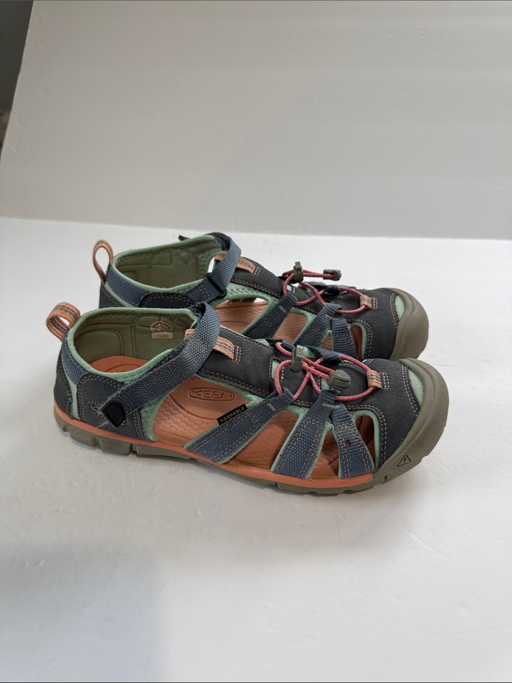 Keen Women’s Closed-Toe Sandals in Green, Coral and Gray